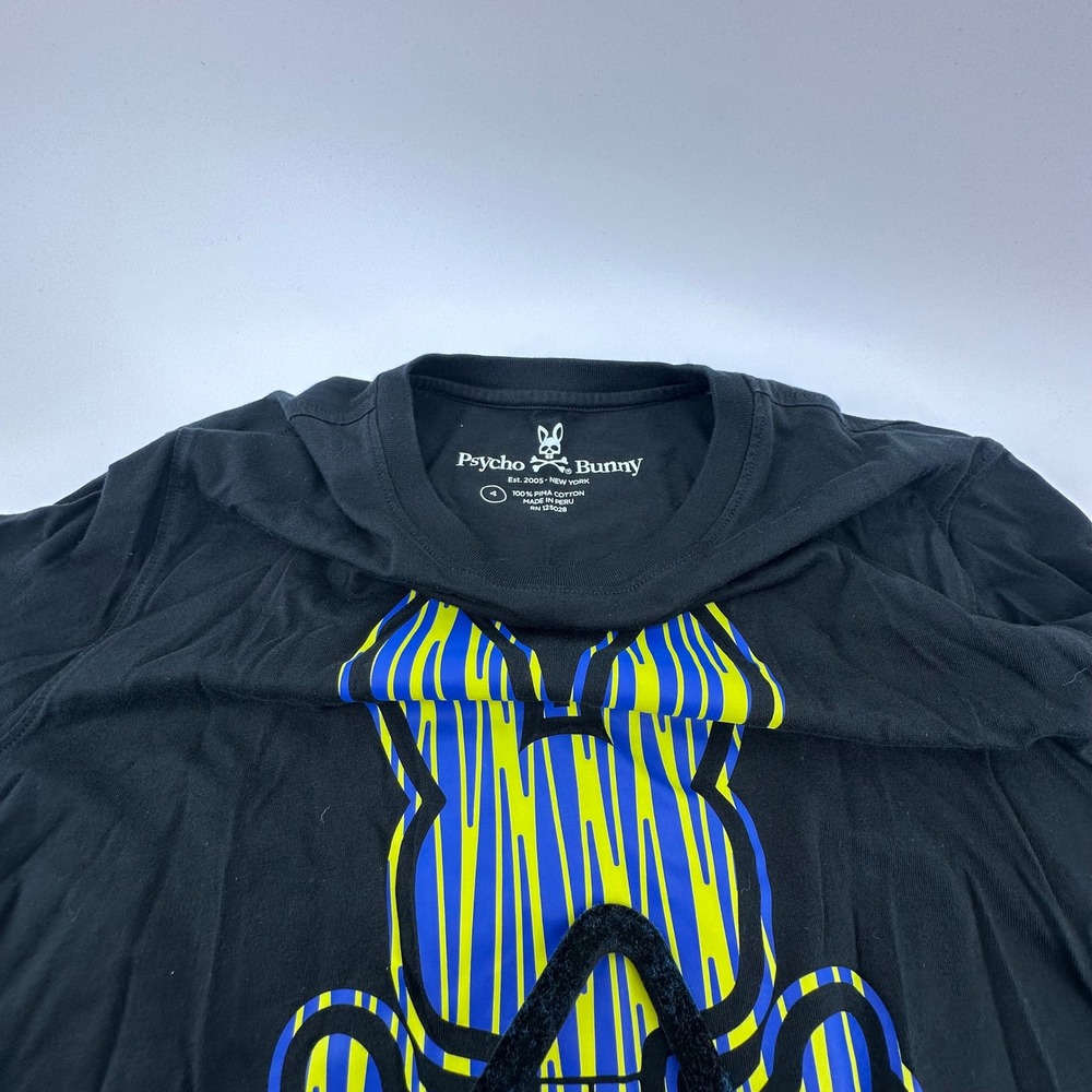 Psycho Bunny Black Long Sleeve T-Shirt‎ Mens Graphic Logo Cotton Casual Top 4